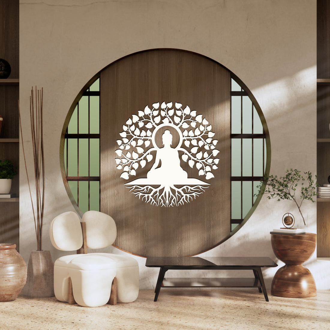 Custom Made Acrylic/ Wooden Buddha Wall Accent, Tree of Life Buddhism Hanging Hoop, Meditation Spiritual Yoga Studio, Room Decor, Zen Art, Housewarming Gift