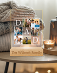 Custom 3D Collage Best Dad Photos & Names LED Night Light, Personalised Print Acrylic Wooden Table Lamp Sign, Room Decor, Father's Day Gift