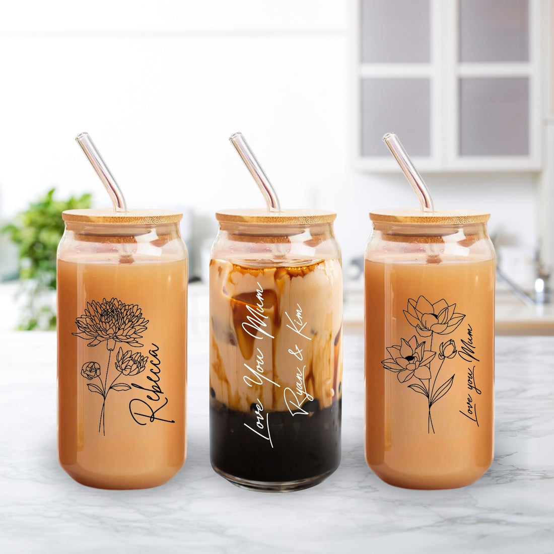 Personalised Name, Birth Month Flower Can Glass & Lid, Straw Set, Custom UV Print Tumbler, Coffee Cup, Wedding Favours, Bridesmaid, Mom Gift