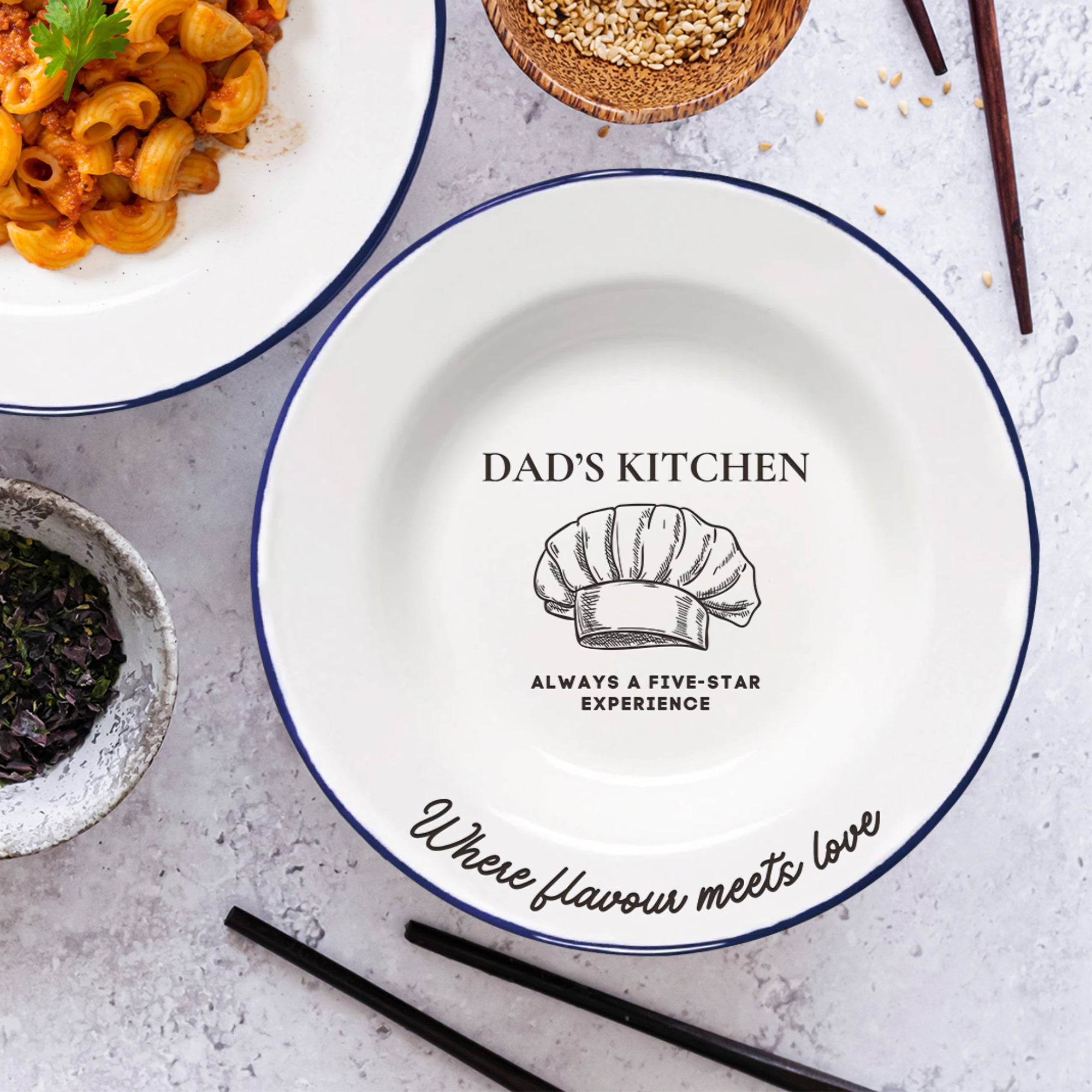 Custom Engraved Enamel Soup Plate, Personalised Pasta, Dessert, Ice-Cream Dish, Outdoor Picnic Tableware Father&#39;s Day Housewarming Xmas Gift