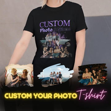 Customise Your Own Photo Unisex T-shirt, 90s Vintage Rapper Bootleg Style Tshirt, Personalised Insert Pet Image Tee Shirts, Friend Group, Couple, Anniversary Gifts