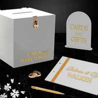 Custom Made Wedding 3 Bundle Set, Personalised Acrylic White Wishing Well Box, Memory Guest Book, Card & Gifts / Photo Guestbook Table Sign