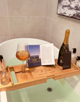 Personalised Bamboo Extendable Bath Caddy Tray, Custom Engraved Wooden Adjustable Spa Bathtub Storage Rack with Phone Slot, Candle, Wine Glass Holder, Tablet/Ipad/Book Holder