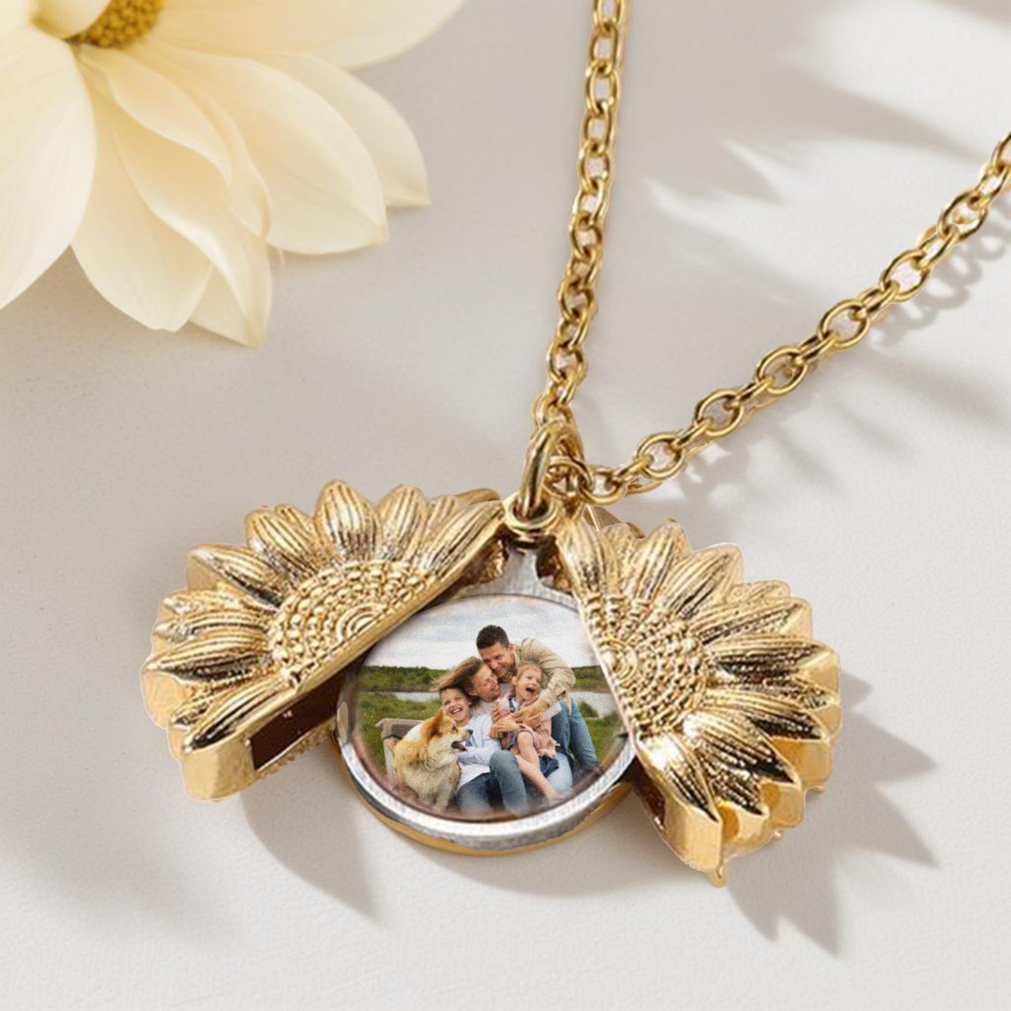 Personalised Photo & Message Sunflower Locket Necklace, In Loving Memory Bridal Charm, Custom Quote Pendant, Wedding, Anniversary, Mom Gift