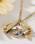 Personalised Photo & Message Sunflower Locket Necklace, In Loving Memory Bridal Charm, Custom Quote Pendant, Wedding, Anniversary, Mom Gift