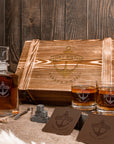 Personalised Army Wood Crate Whiskey Box, Whisky Decanter, 2 Glasses, 6 Ice Stones, 2 Coasters, Tongs, Etched Barware Groomsman Dad Gift Set