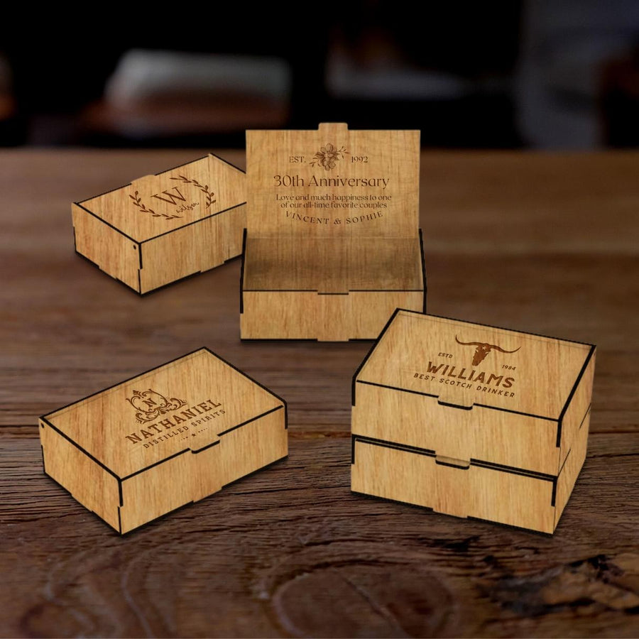 Custom Double Sided Engraved Wooden Keepsake Rectangle Box, Personalised Plywood/ MDF Name/ Logo Wedding, Birthday, Corporate Storage Gift Boxes
