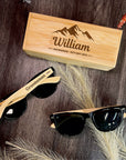 Personalised Unisex Wooden Polarised Sunglasses & Bamboo Box, Custom Engraved Logo Eyeware Glasses Case, Groomsman Dad Gift Wedding Favour