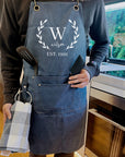 Personalised Crossover Canvas Workshop Pockets Apron, Customised Adjustable Straps Chef, BBQ, Handyman, Gardener, Farmer, Kitchen Waiter Bib