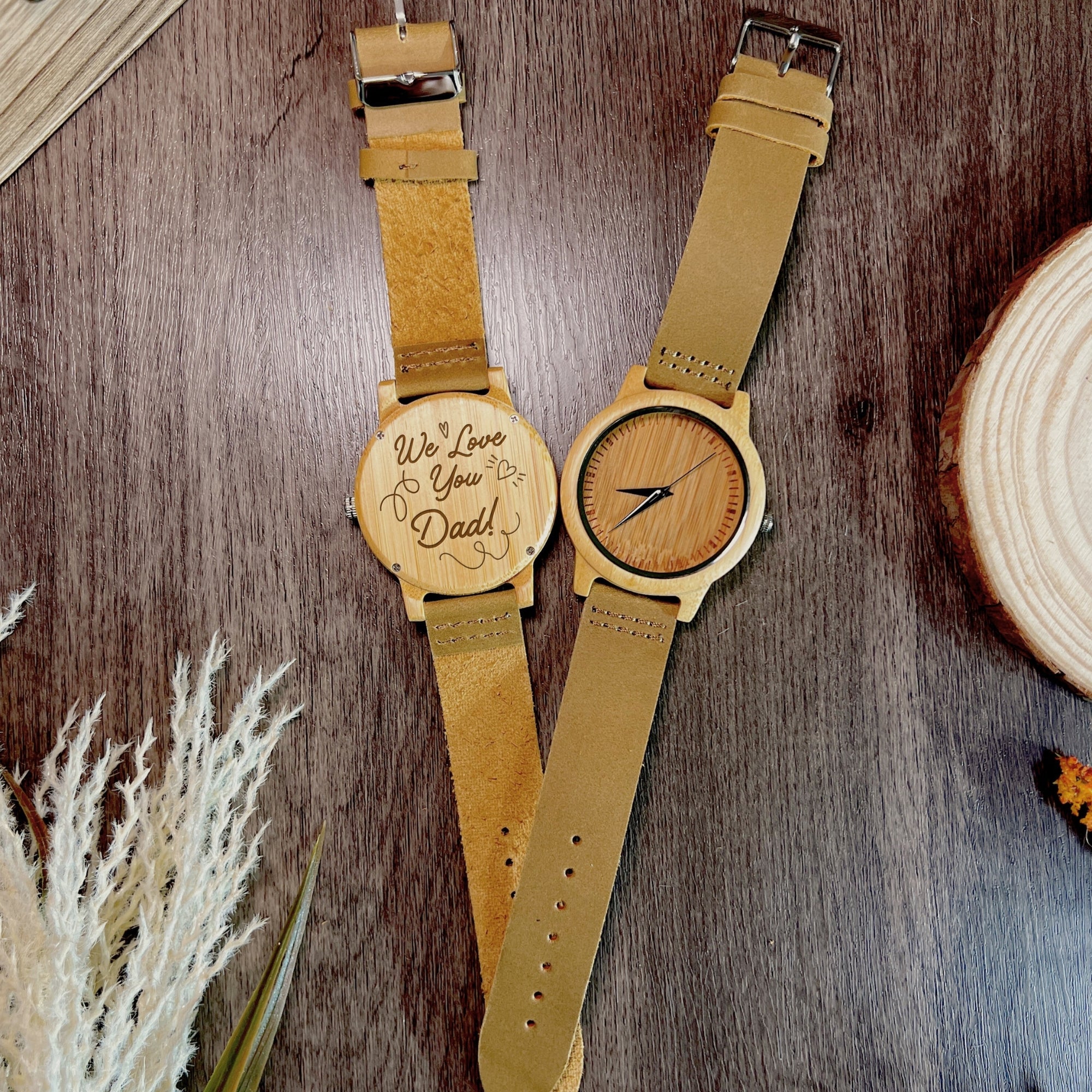 Personalised Bamboo Watch &amp; Wooden Box Set, Custom Engraved Unisex Accessories/ Jewellery Storage, Groomsman/ Dad Mother Gift Wedding Favour