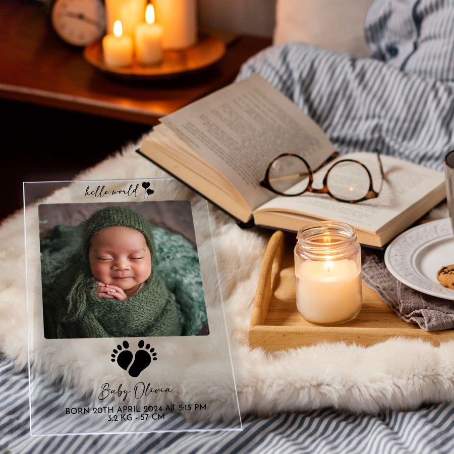 Custom UV Print Wooden Photo Plaque, Personalised Acrylic Picture Display Frame Stand, First Birthday, New Born Baby Baptism Christian Gift