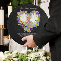 Personalised Photo Memorial Round Slate Sign, Custom Print In Loving Memory Garden Stone Funeral Cemetery Plaque Display Loss Love Pray Gift