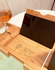 Personalised Bamboo Extendable Bath Caddy Tray, Custom Engraved Wooden Adjustable Spa Bathtub Storage Rack with Phone Slot, Candle, Wine Glass Holder, Tablet/Ipad/Book Holder