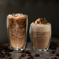 Custom Engraved Hand-Blown Double Walled Coffee Glass/ Tea Cup
