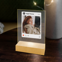 Custom 3D Instagram Photo & Name LED Night Light, Personalised Acrylic UV Print/ Wooden Table Lamp, Anniversary, Wedding, Housewarming Gift