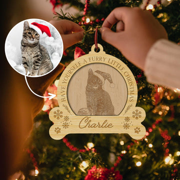 Custom Engraved Christmas Pet Photo -  Double Layer Wooden Ornament