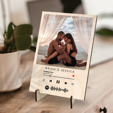 Custom UV Print Wooden Photo Spotify Song QR Code Plaque, Personalised Acrylic Picture Display Frame Stand, Wedding Couple, Anniversary Gift