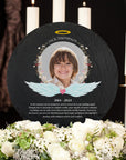 Personalised Photo Memorial Round Slate Sign, Custom Print In Loving Memory Garden Stone Funeral Cemetery Plaque Display Loss Love Pray Gift