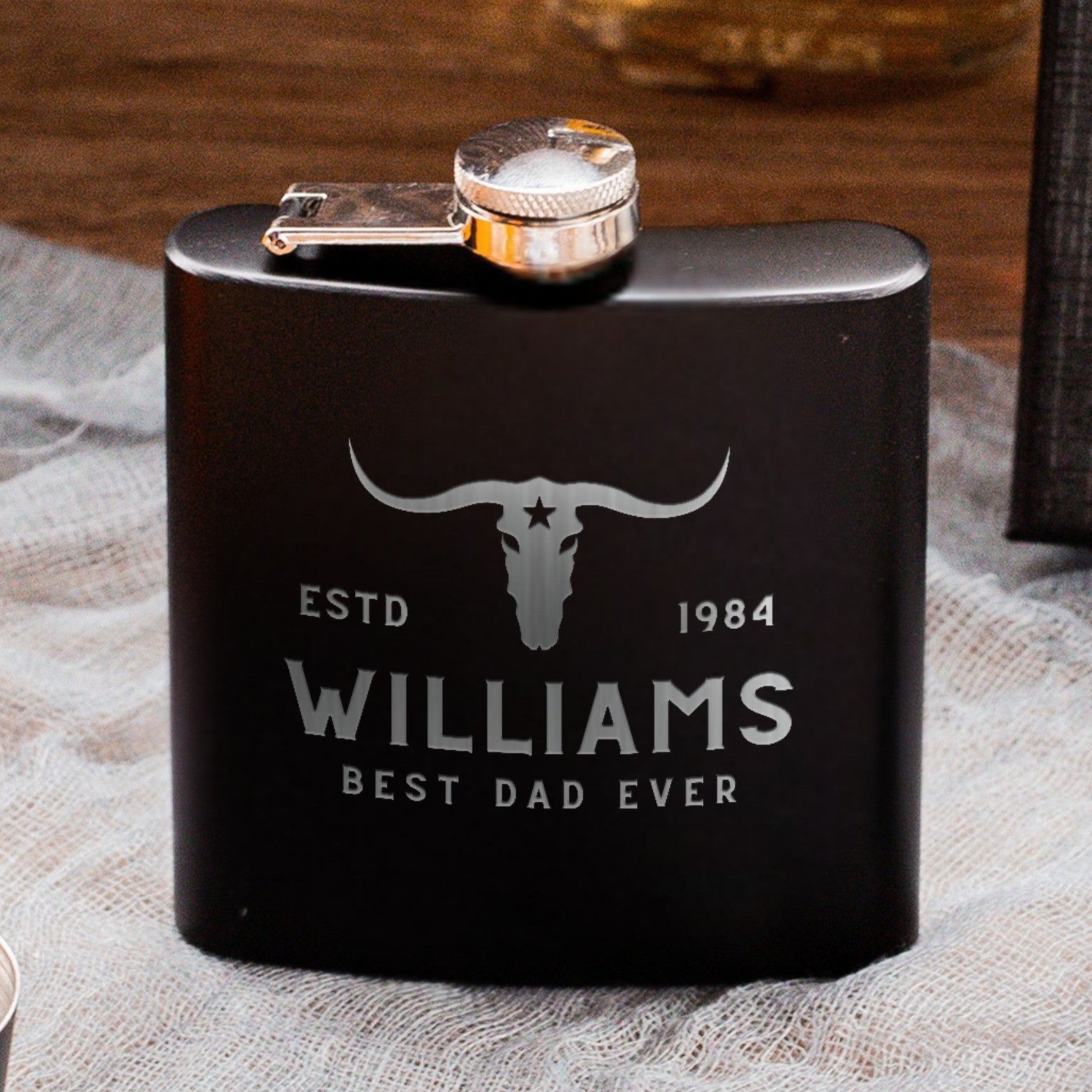 Personalised 6oz Matte Black Stainless Steel Hip Flask