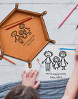 Personalised Your Kid Hand Drawing, Sketch Photo Hexagon Leather Catchall Tray, Custom Engraved Valet Storage, Desk Caddy Organiser Dad Gift