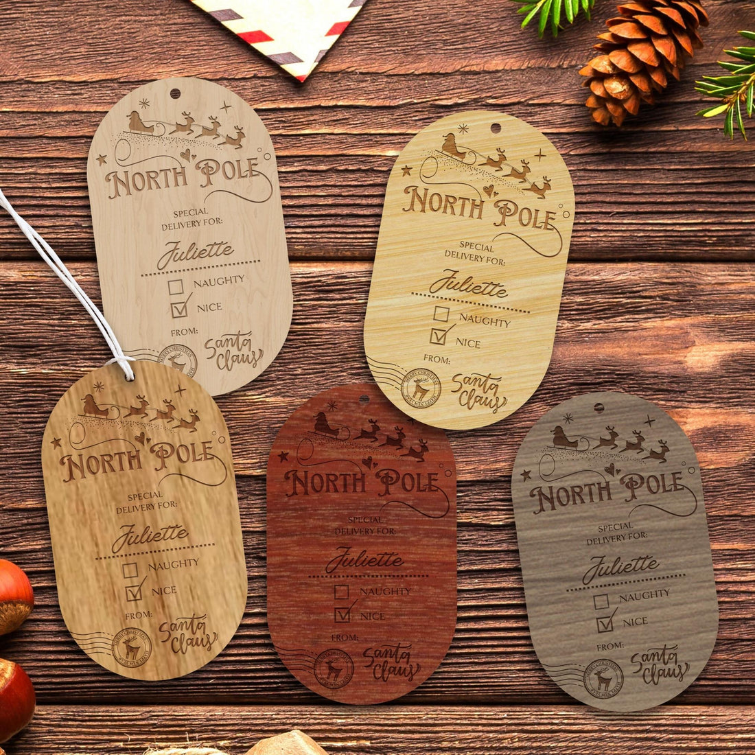 Custom Engraved Wooden/ Acrylic Christmas Gift Tags, Personalised Santa Special Delivery Present Swing Tag, North Pole Express Stocking Tag