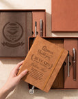 Personalised Engraved Soft Suede A5 Notebook, Pen, Ink Refill & Bookmark Charm Gift Box Set
