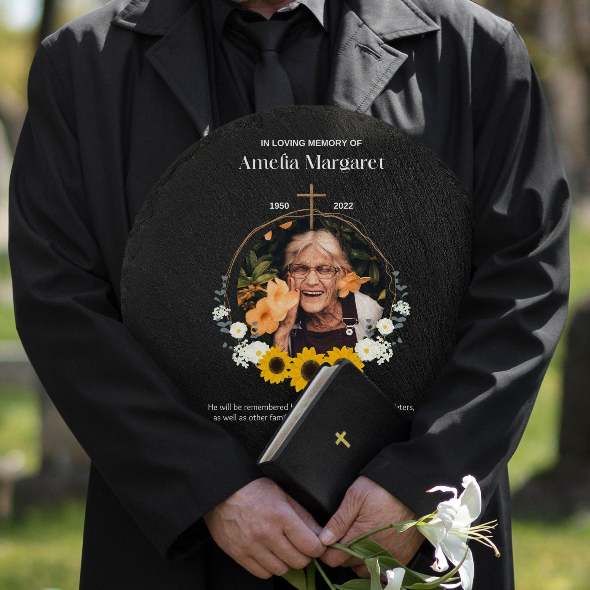 Personalised Photo Memorial Round Slate Sign, Custom Print In Loving ...