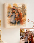 Personalised Watercolour Portrait Photo on Square Wooden Display Block