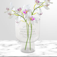 Engraved Medium Compote Clear Glass Vase - 15D x 20cmH