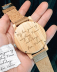 Personalised Message Bamboo Watch & Sketch Photo Wooden Box Set, Custom Engraved Logo Unisex Accessories Storage, Dad, Mom, Anniversary Gift