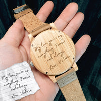Personalised Message Bamboo Watch & Sketch Photo Wooden Box Set, Custom Engraved Logo Unisex Accessories Storage, Dad, Mom, Anniversary Gift