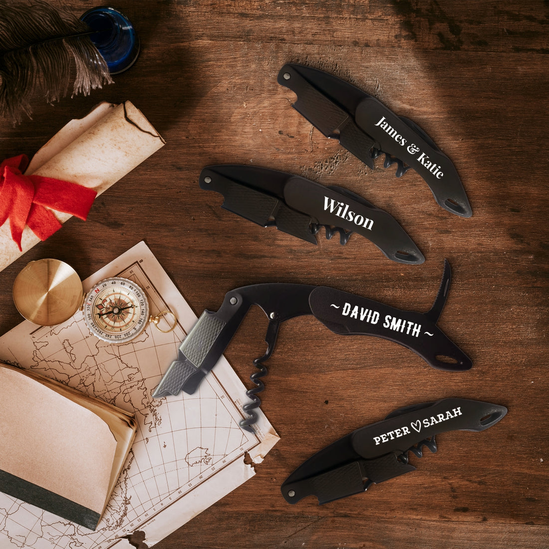 Personalised Matte Black Wine Corkscrew, Bottle Opener, Custom UV Printed Logo Knife/Foil Cutter, Corporate, Groomsmen, Christmas, Dad Gift