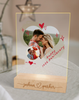 Custom 3D Couple Photo Name LED Night Light, Personalised Wooden Acrylic Print Save the Date Wedding Invitation Table Lamp, Anniversary Gift