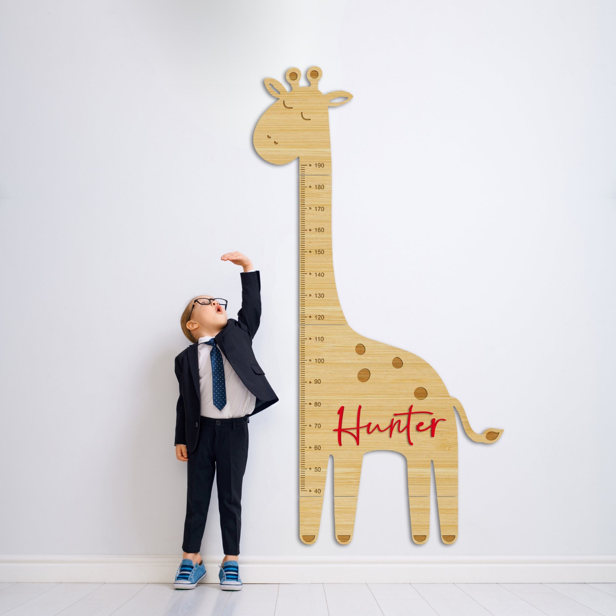 Custom 3D Raised Name Wooden Giraffe Height Chart, Personalised Laser Cut &amp; Engraved Family Growth Metric Ruler Record, Nursery Wall Decor