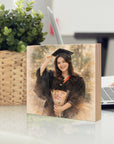 Personalised Watercolour Portrait Photo on Square Wooden Display Block