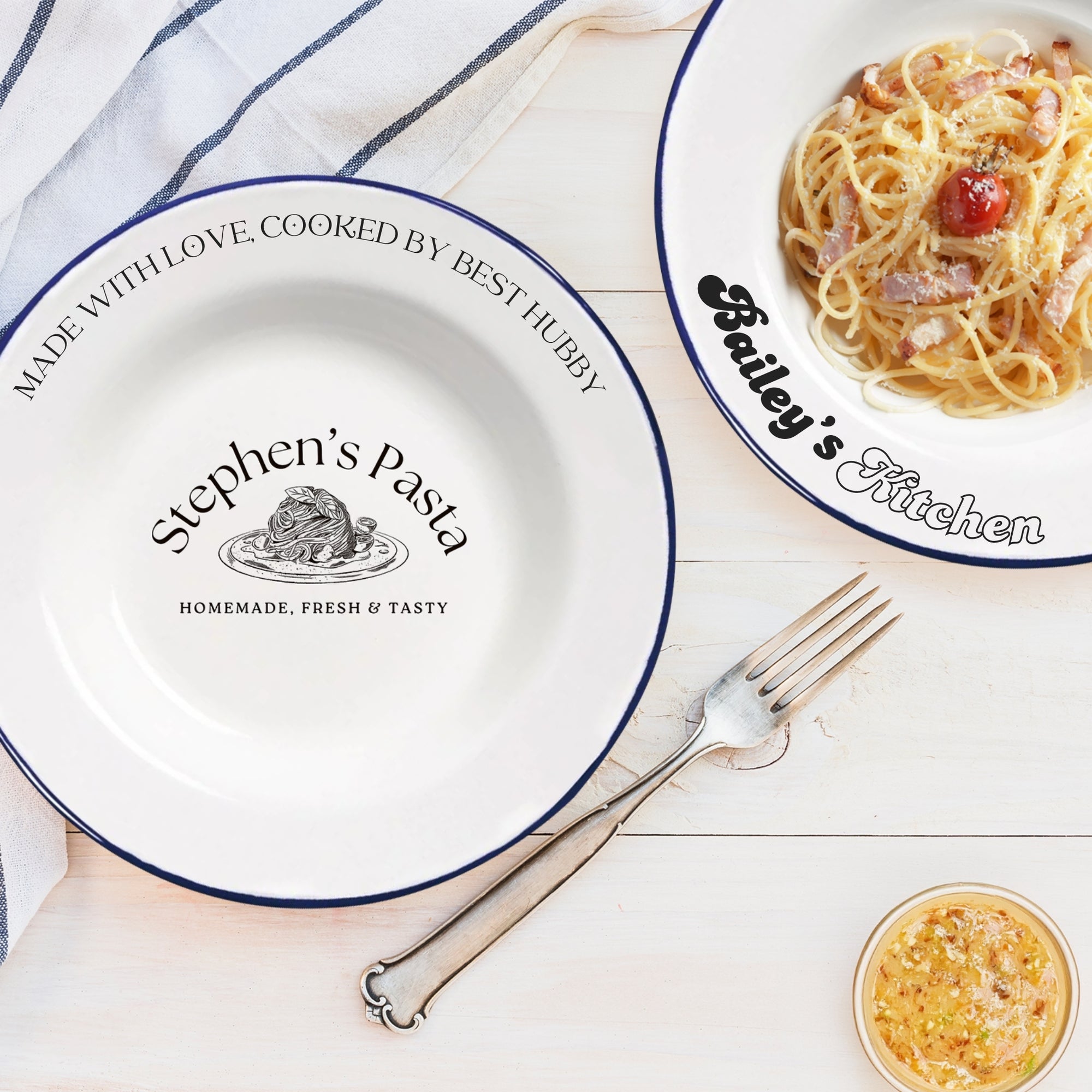 Custom Engraved Enamel Soup Plate, Personalised Pasta, Dessert, Ice- Cream Sweet Treats Dish, Outdoor Picnic Tableware, Mom, Dad, Housewarming Xmas Gift