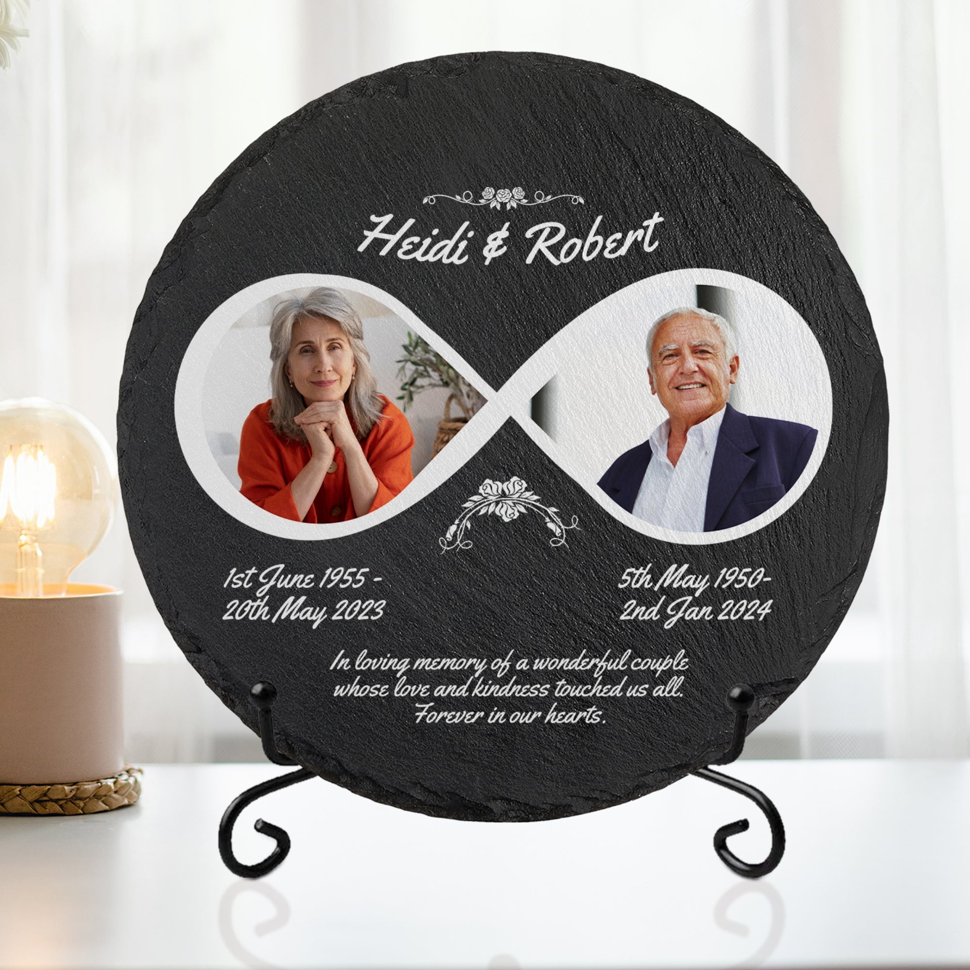 Personalised Photo Memorial Round Slate Sign, Custom Print In Loving Memory Garden Stone Funeral Cemetery Plaque Display Loss Love Pray Gift