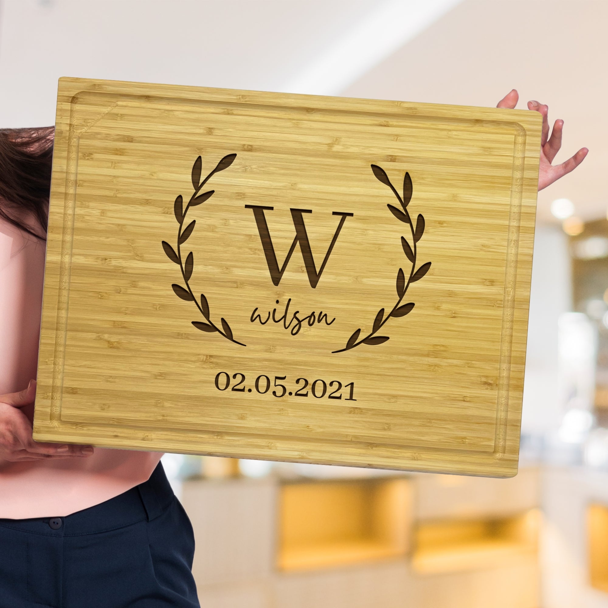 Personalised Bamboo Wooden Cheese Serving Board, Custom Engraved Cutting Chopping Tray Charcuterie Platter Butcher&#39;s Block Housewarming Gift