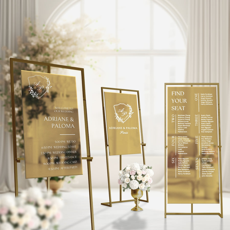 Personalised Acrylic Reception Wedding Welcome Signage Bundle, Custom UV Print 3 Mirror Signs Set , Engagement/ Bridal Shower Birthday Decor