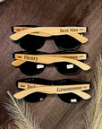 Personalised Unisex Wooden Polarised Sunglasses & Bamboo Box, Custom Engraved Logo Eyeware Glasses Case, Groomsman Dad Gift Wedding Favour