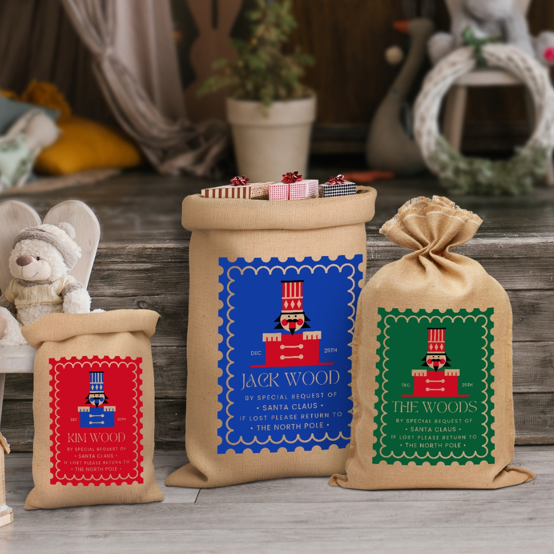 Personalised Nutcracker Christmas Kid Toy Sack, Customised North Pole Delivery Jute Bag, Xmas Presents  Family Tradition, Linen Gift Storage