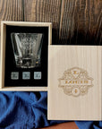 Personalised Wooden Whiskey Gift Box, Rock Mountain Glass, Ice Stones Coaster, Custom Logo Engraved Wedding Barware Set, Dad, Corporate Gift