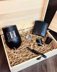 Personalised Black Matte Insulated Tumbler, Corkscrew, Hip Flask Set in Custom Engraved Wooden Box, Father, Groomsman Proposal Wedding Gift