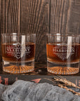 Custom Engraved Whiskey Wooden Box - 2 Round Star Scotch Glasses & 6 Rock Ice Stones, Personalised Barware Set, Birthday, Housewarming Gift