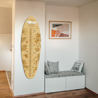 Custom 3D Raised Name Wooden Surfboard Height Chart, Personalised Laser Cut & Engraved Family Growth Metric Ruler Record, Nursery Wall Decor