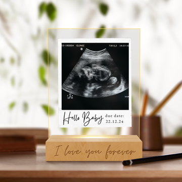 Custom 3D Ultrasound Photo & Name LED Sign, Personalised Acrylic Hello Baby Scan Photo Plaque, Nursery's Night Light, UV Printed Table Lamp Room Decor, 1st Birthday Gift
