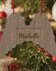 Personalised Remembering Angel Wings Christmas Mirror Acrylic Ornament, Custom Etched Name Forever In Our Heart In Loving Memory Tree Bauble