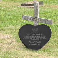 Personalised Memorial Heart Slate Sign, Custom Engraved In Loving Memory Garden Stone, Funeral Cemetery Plaque, Loss of Loved One Pray Gift