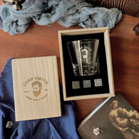 Personalised Wooden Whiskey Gift Box, Rock Mountain Glass, Ice Stones Coaster, Custom Logo Engraved Wedding Barware Set, Dad, Corporate Gift