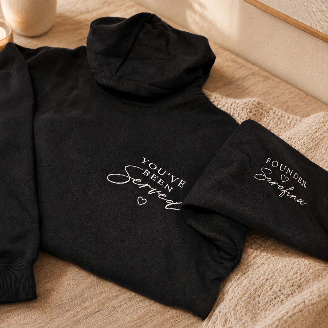 Embroidered 520gsm Heavyweight Unisex Hoodie with Pocket - Black